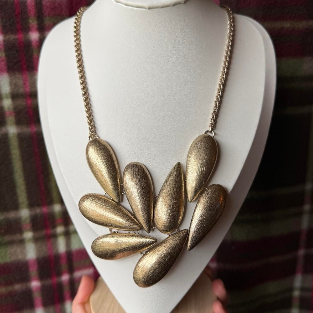 Gold Statement Necklace Sculptural Teardrop Bib Necklace Chunky Gold Jewelry